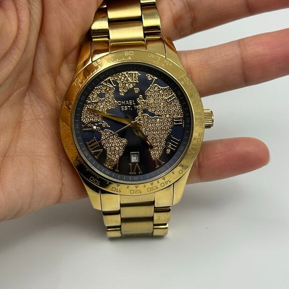 Michael Kors MK-6243 Gold Tone World Map Women’s Watch, 44mm Working - Picture 7 of 8